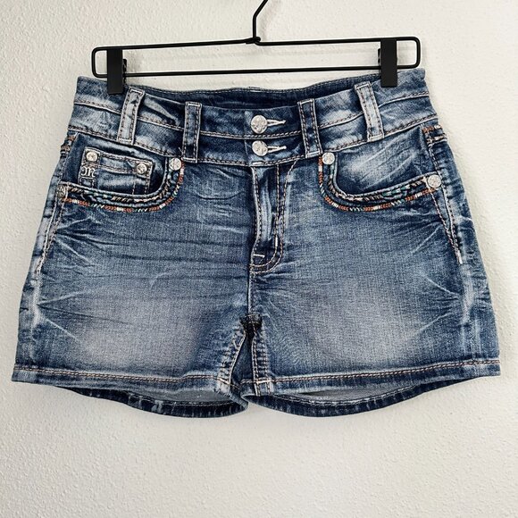MISS ME Y2K Jean Shorts Size: 28 - Embellished Fleur-de-Lis Original Y2K Vintage - Picture 3 of 14